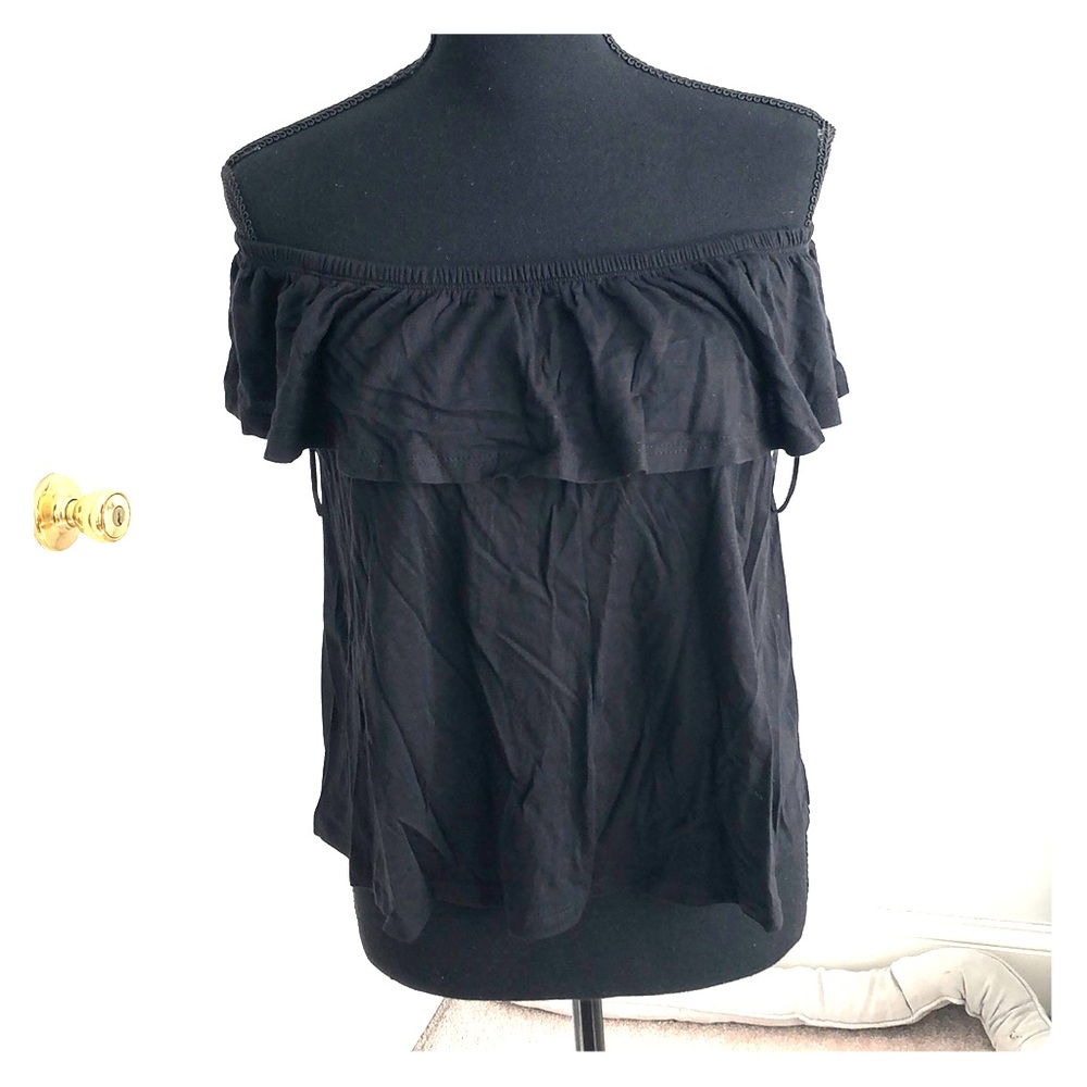 Black Ruffle Off Shoulder Top